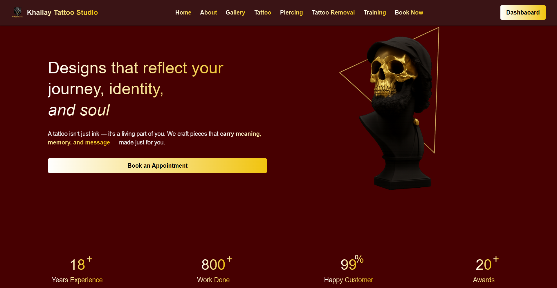 Khailay Tattoo Studio business website showing services and an appointment action